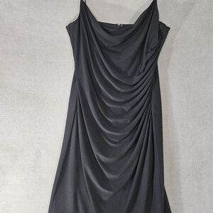 Ralph Lauren Womens 12 Cocktail Midi Dress Spaghetti Strap Cowlneck Slip Black